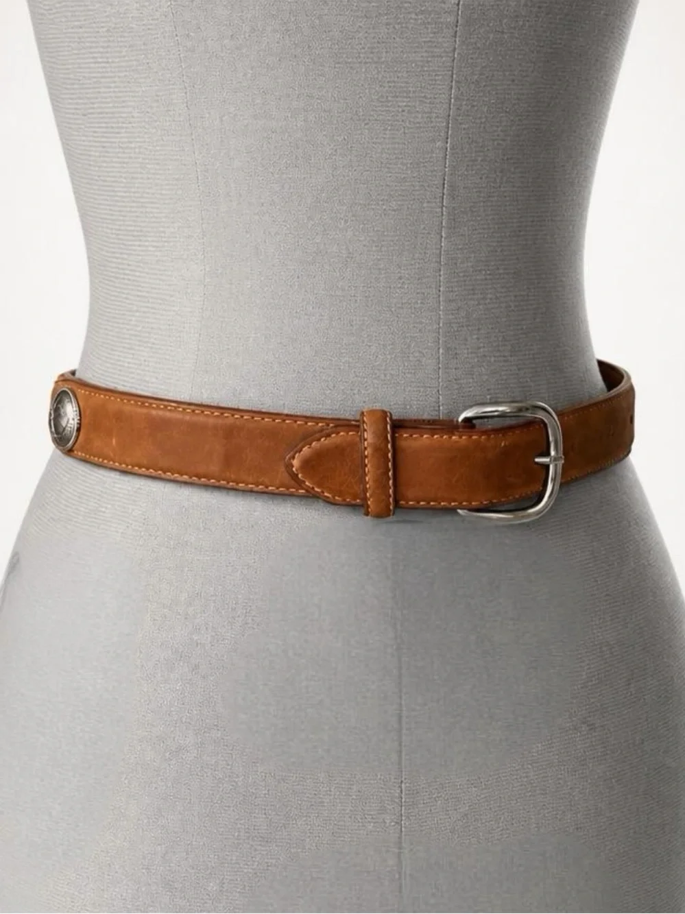 Tony Lama Western/Native American Leather Belt w/Silver Buttons&Buckle, 22”, EUC